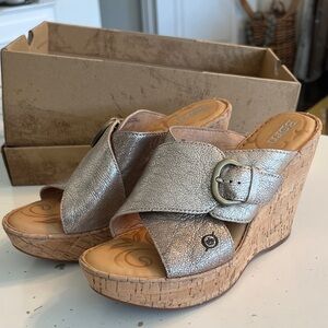 Born Metallic Silver/Gold “Latte” Wedge Sandals